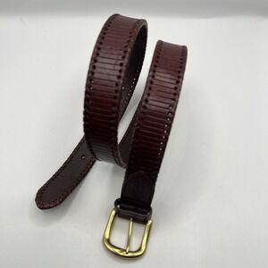 Remington Ribbed Italian Leather‎ Brass Buckle Belt Sz 32 Brown Whipstich Detail